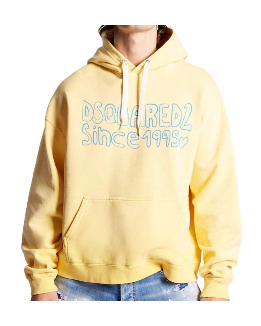 DSquared² Yellow Logo-Print Cotton Hoodie for men