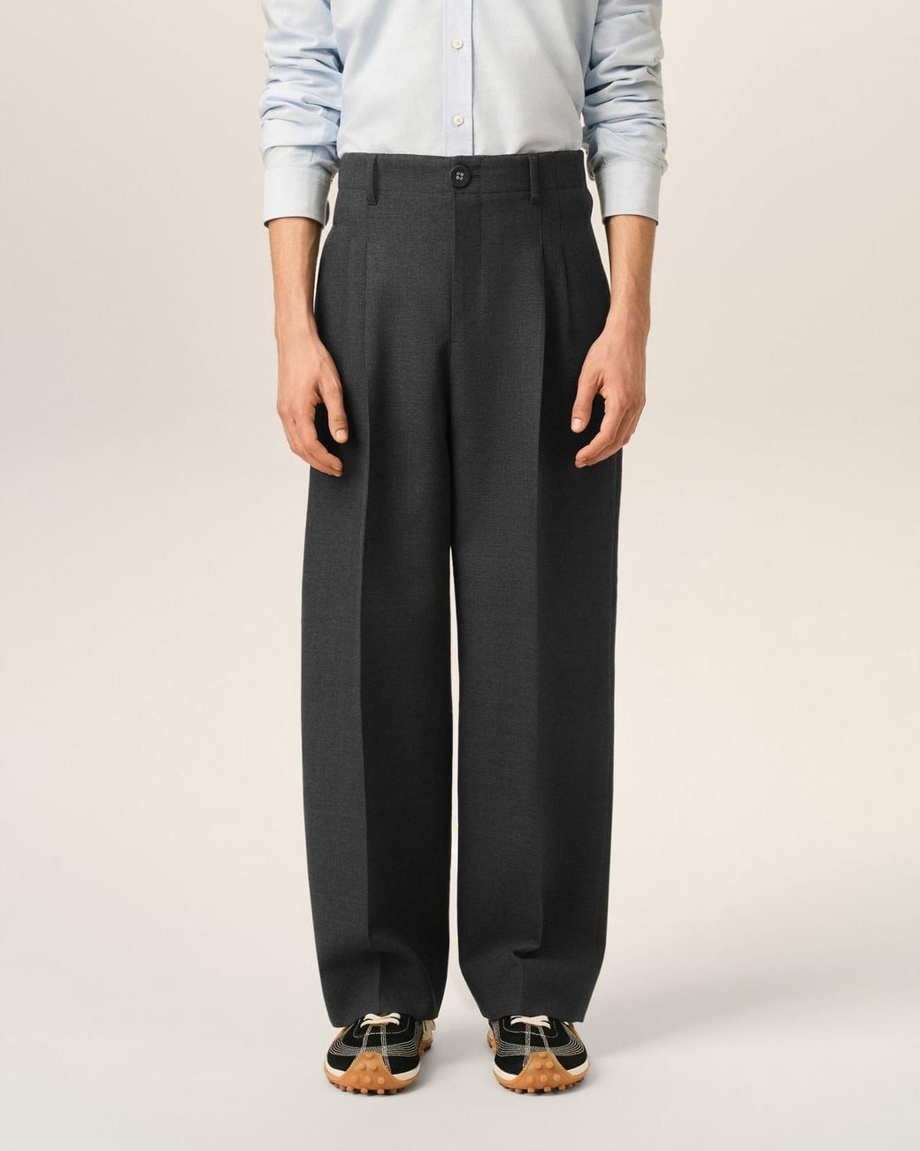 AMI Black High-Waisted Carrot-Fit Wool Trousers for men
