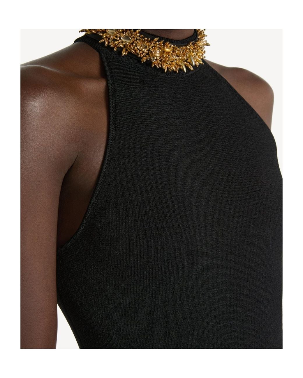 Balmain Black Embellished-Neck Maxi Dress
