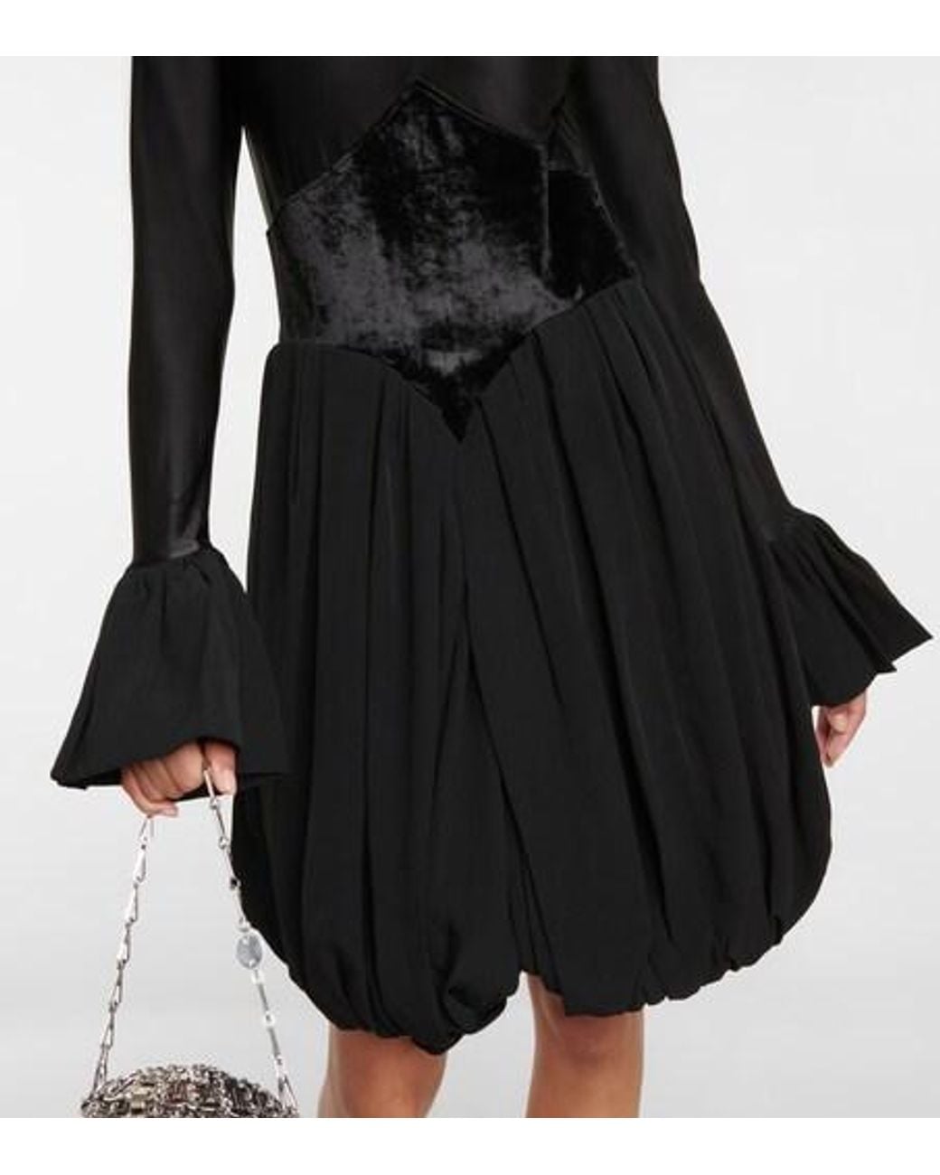 Rabanne Black Pleated Flared Minidress
