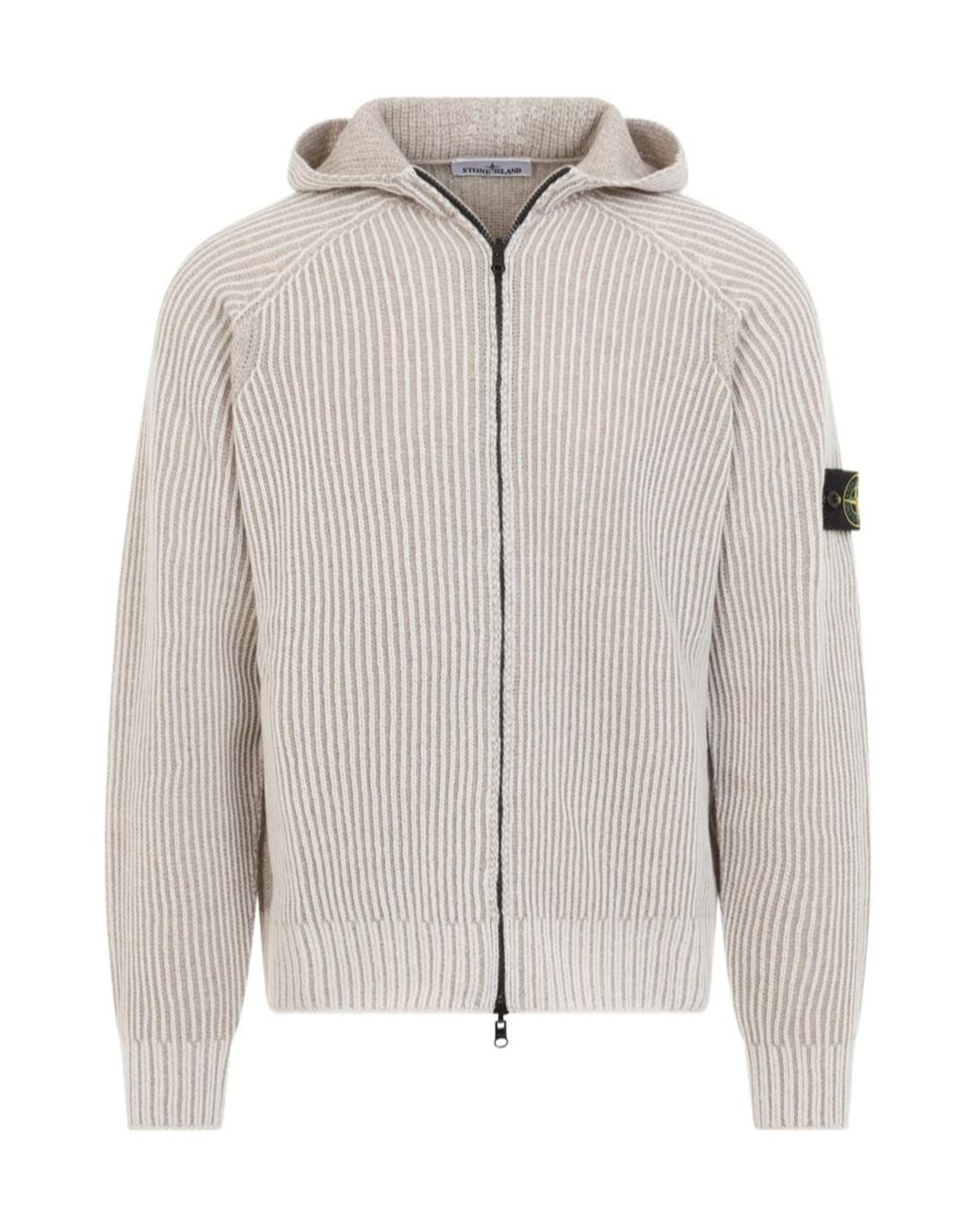Stone Island Gray Logo Patch Hooded Cardigan for men