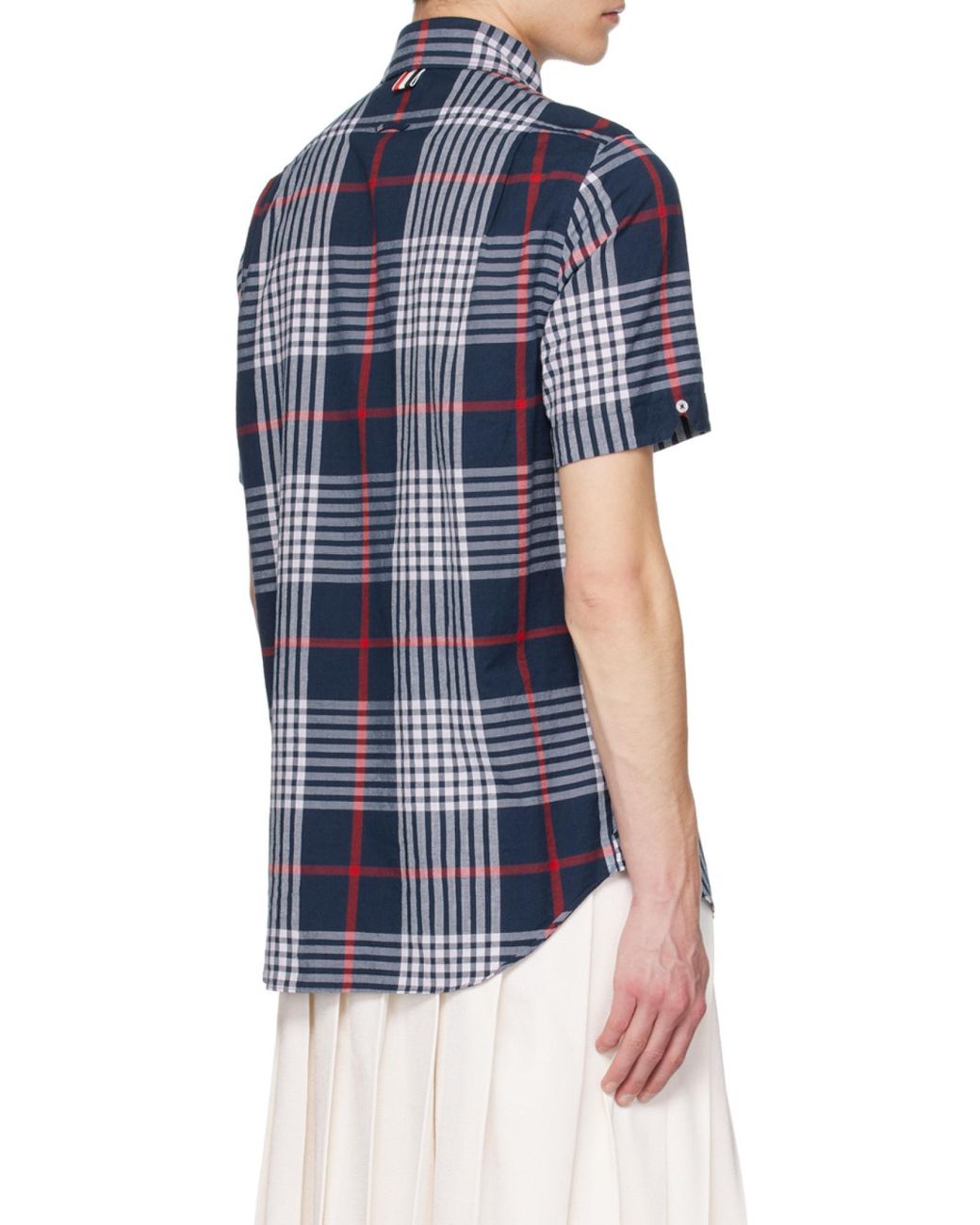 Thom Browne Blue Plaid-Check Short-Sleeve Shirt for men