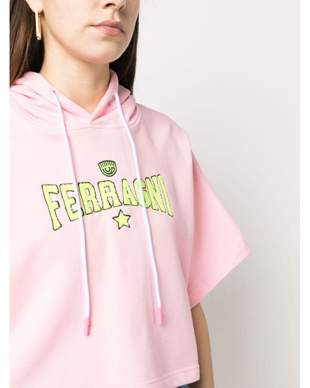 Chiara Ferragni Pink Short-Sleeved Drawstring Hoodie