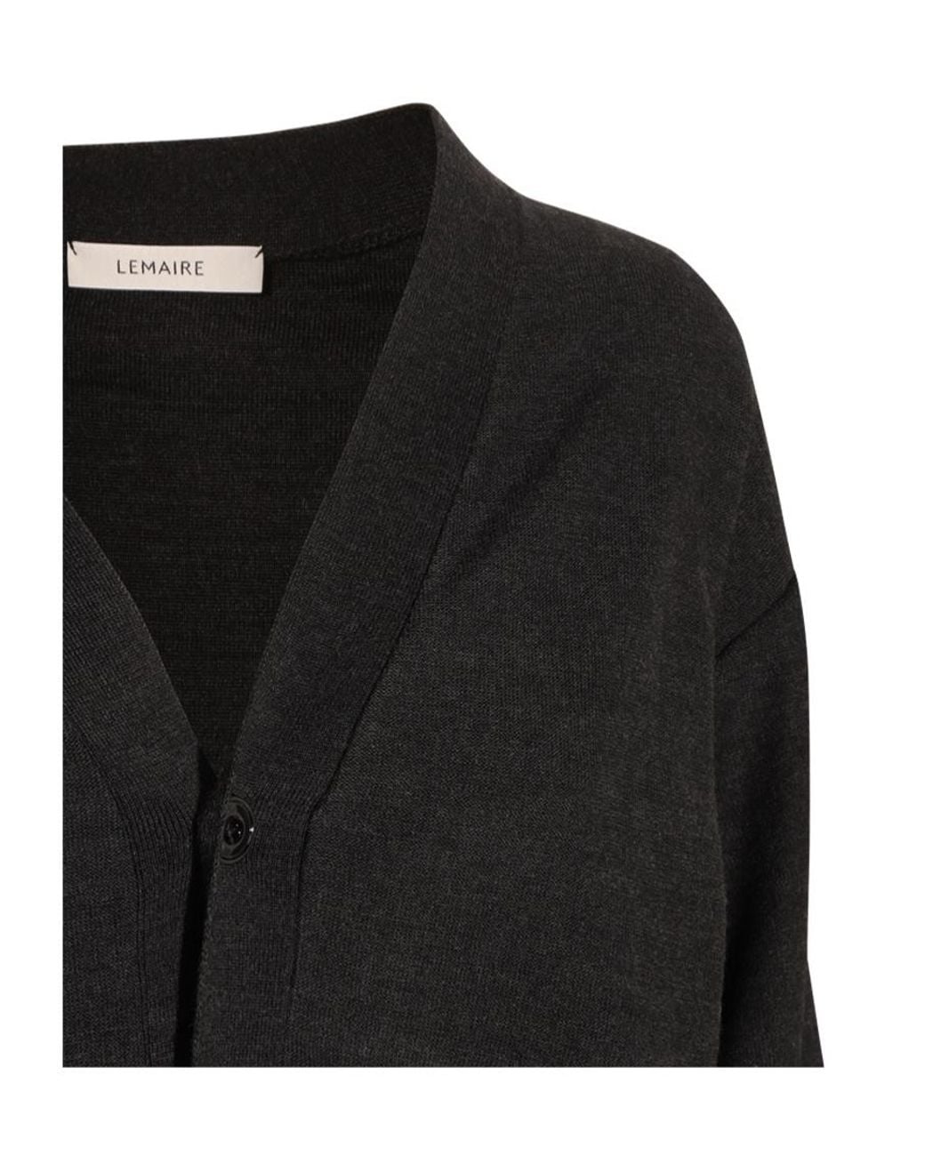 Lemaire Black V-Neck Long Sleeved Cardigan for men