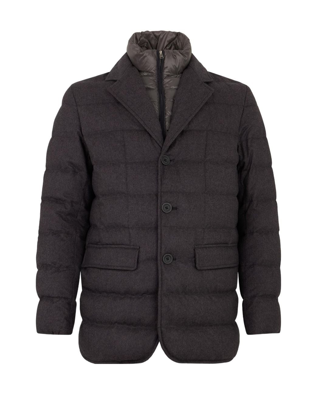 Herno Gray Padded Notch-Lapel Coat for men