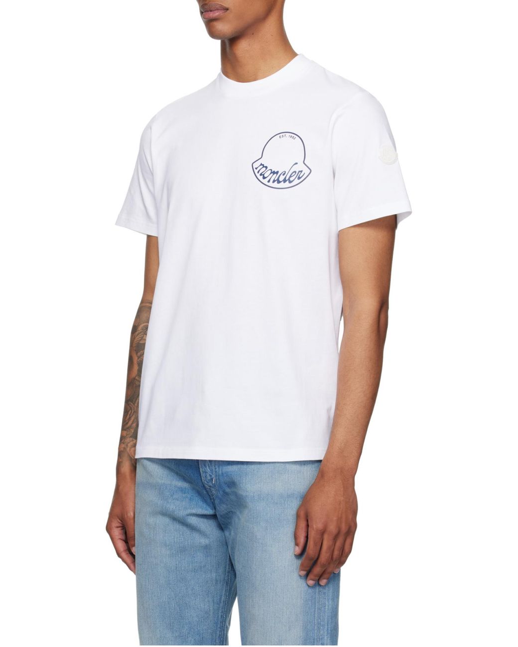 Moncler White Logo Printed Crewneck T-Shirt for men
