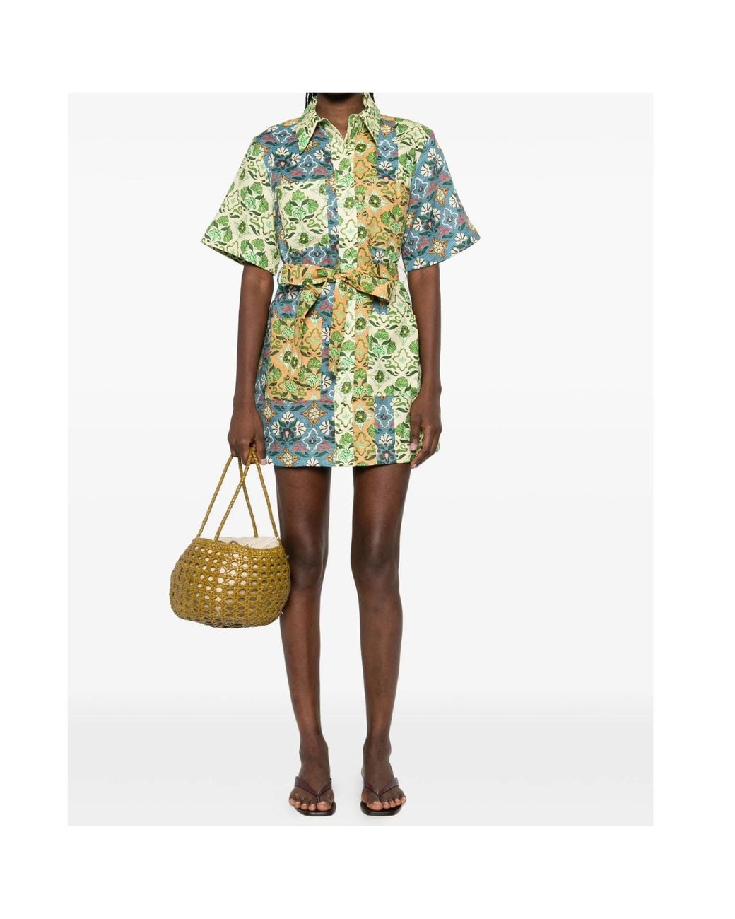 ALÉMAIS Green Ali Spliced Belted Mini Dress