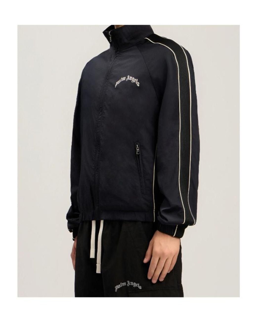 Palm Angels Black Curved Logo Vintage Track Windbreaker for men