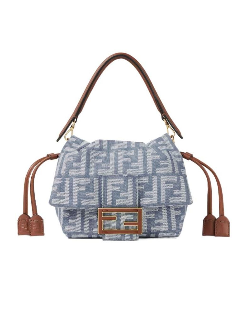 Fendi Gray Denim-Effect Ff Jacquard Bag