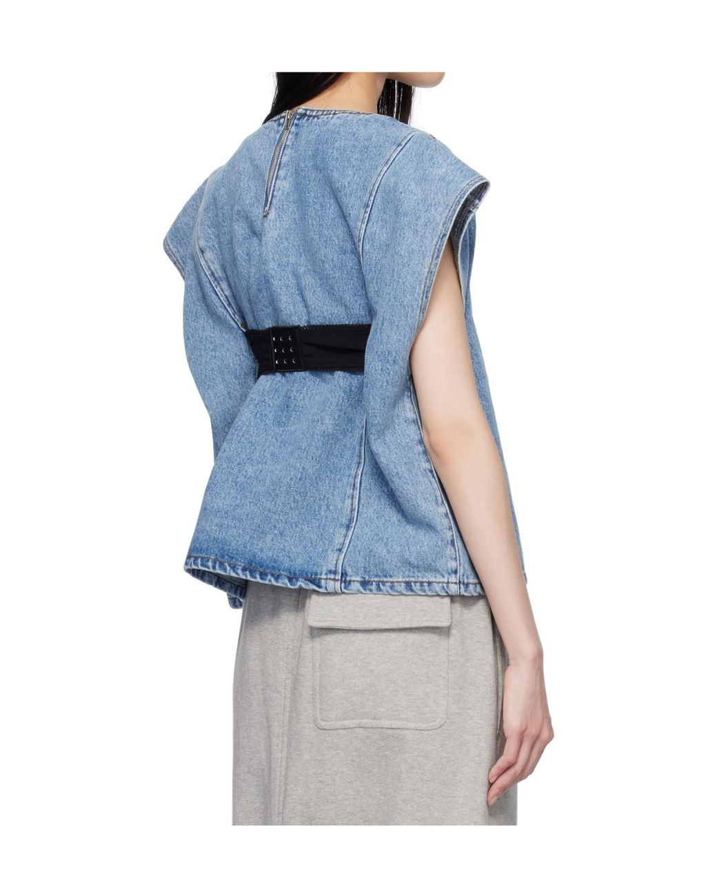 Pushbutton Blue Crew Neck Denim Top