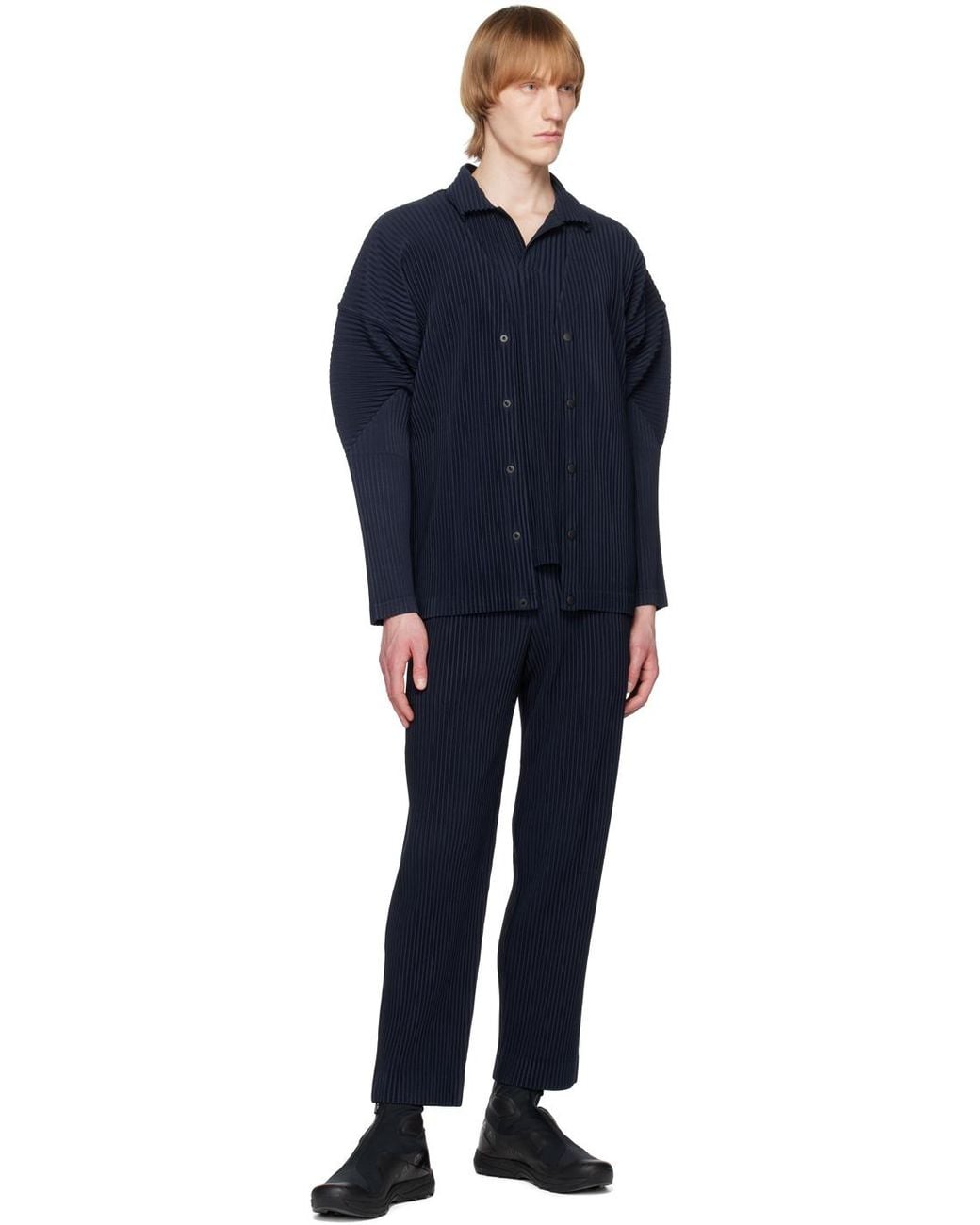 Homme Plissé Issey Miyake Blue Basic Straight-Leg Trousers for men