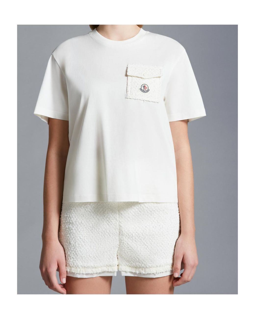 Moncler White Tweed Pocket Crewneck T-Shirt