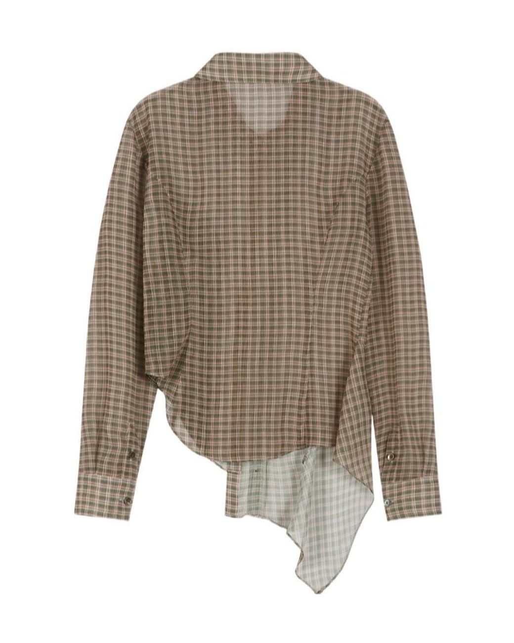 ANDERSSON BELL Brown Check-Pattern Asymmetric Shirt