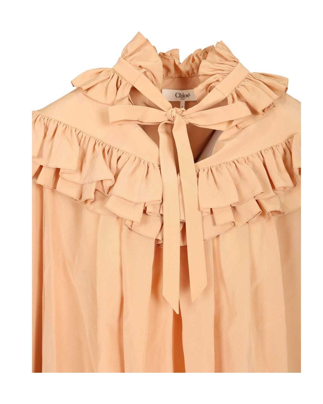Chloé Natural Oversized Crêpe De Chine Ruffle Top