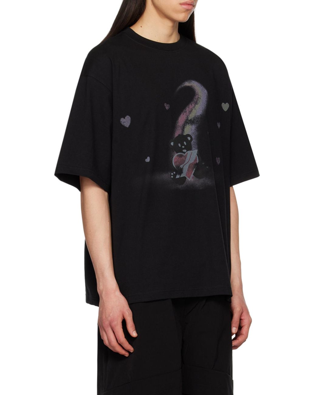 we11done Black Teddy Bear Printed Crewneck T-Shirt for men