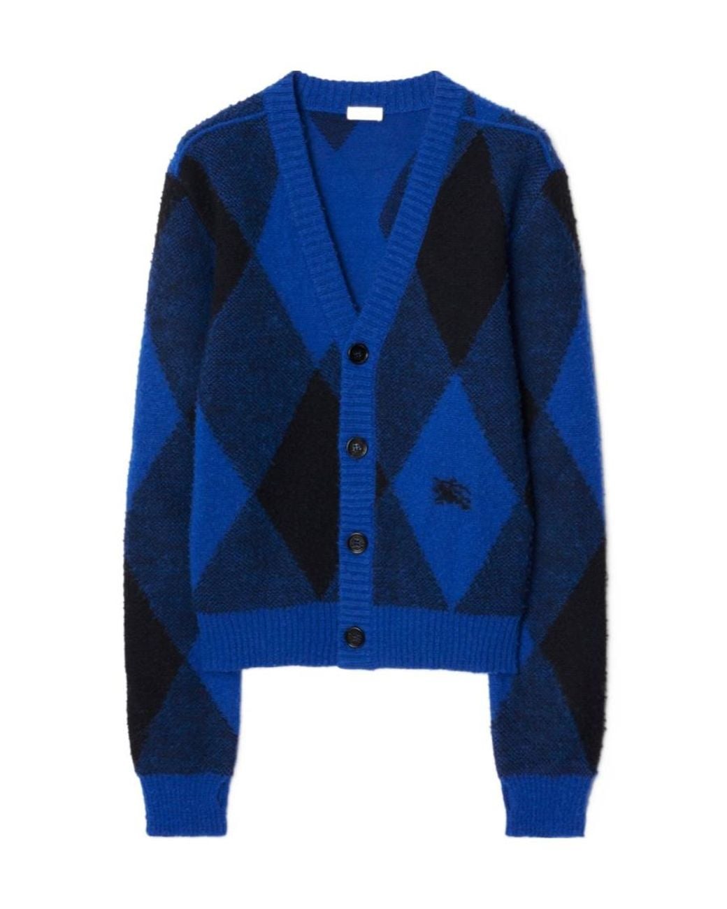 Burberry Blue Argyle Button-Up Knitted Cardigan for men