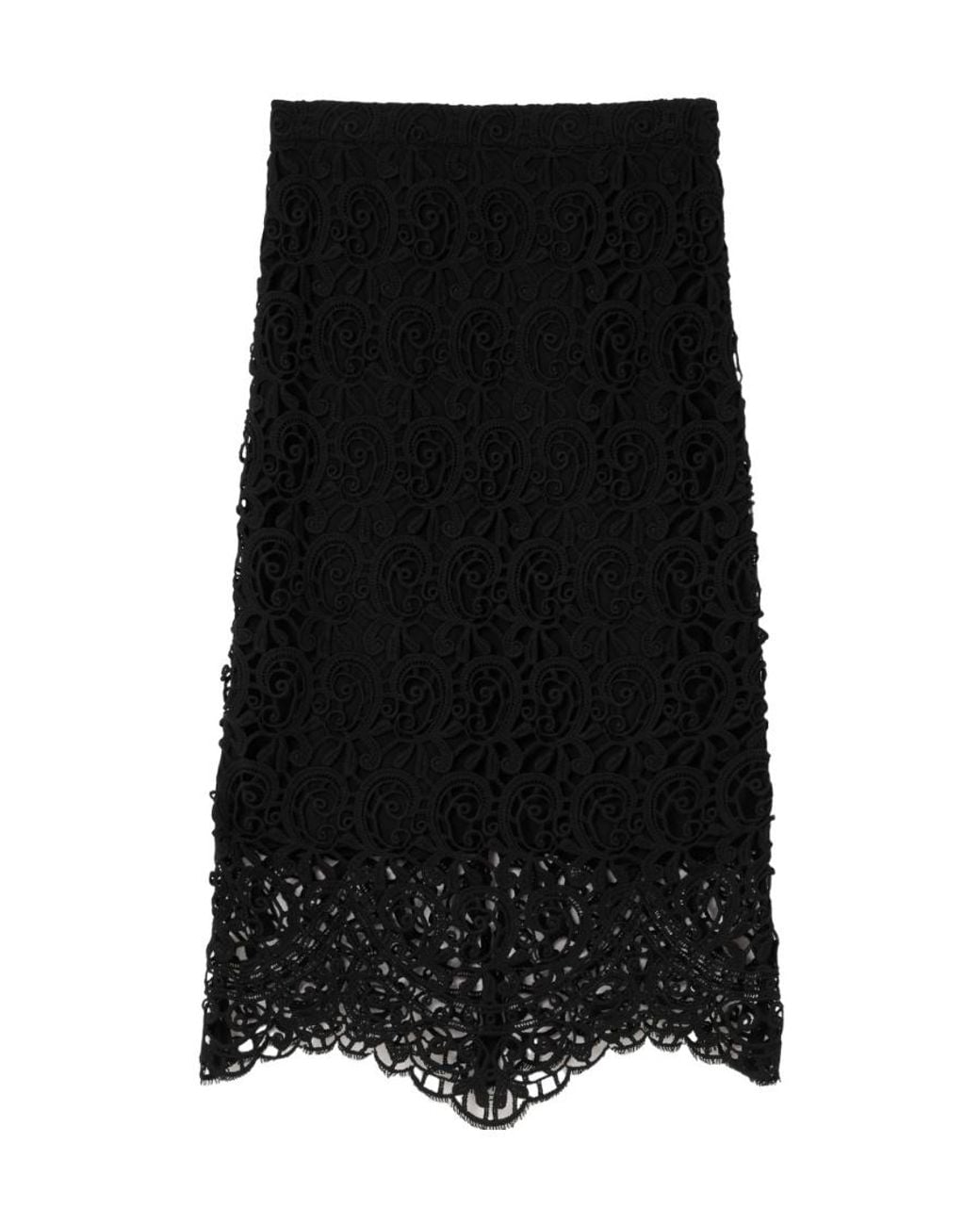 Burberry Black Lace-Detailed Knitted Pencil Skirt