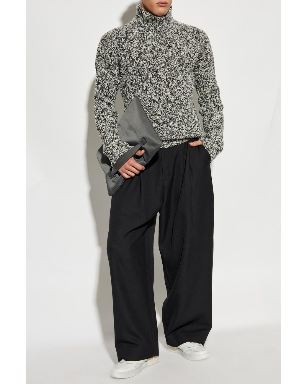 Dolce & Gabbana Gray Logo Patch Turtleneck Knitted Jumper for men