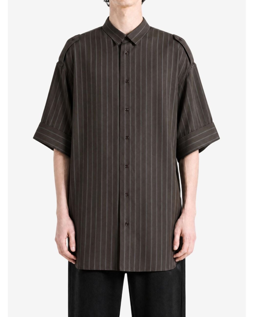 Omar Afridi Gray Vertical-Stripe Epaulette Shirt for men