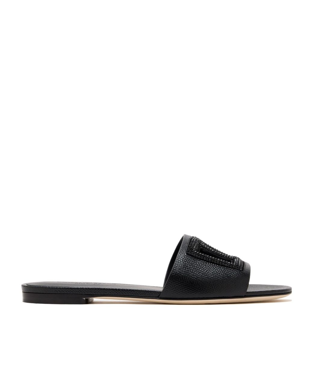 Dolce & Gabbana Black Logo Embellished Slides
