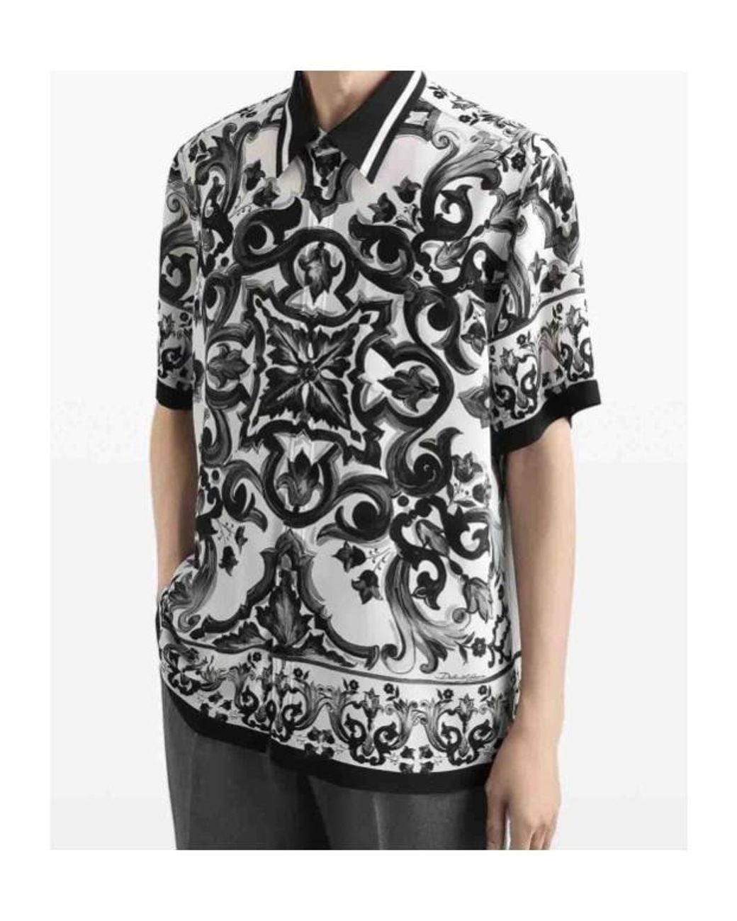 Dolce & Gabbana Black Majolica Print Silk Shirt for men