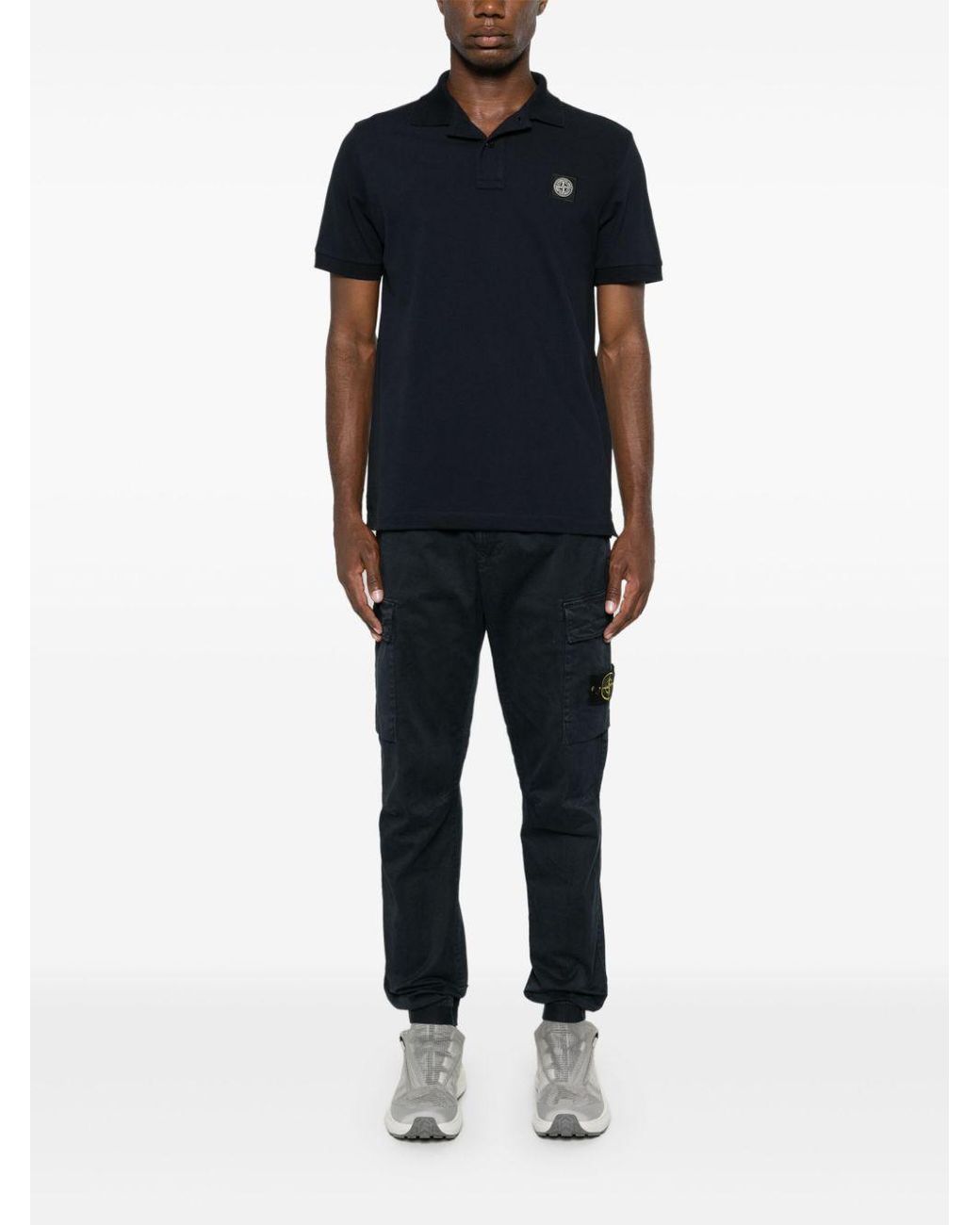 Stone Island Blue Logo Patch Short-Sleeved Polo Shirt for men