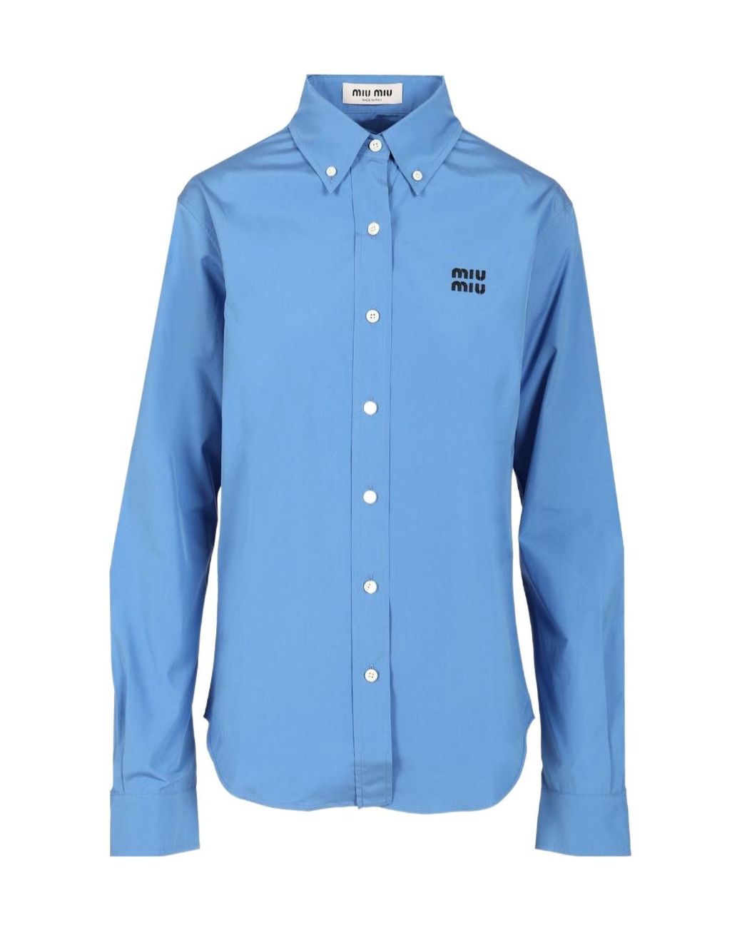 Miu Miu Blue Logo-Embroidered Button-Up Shirt