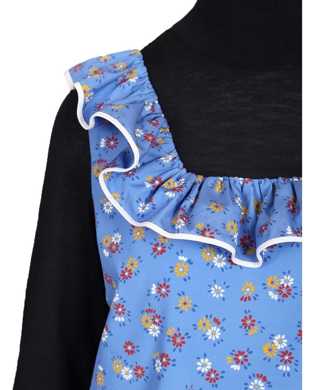 Miu Miu Blue Floral-Motif Popeline Top