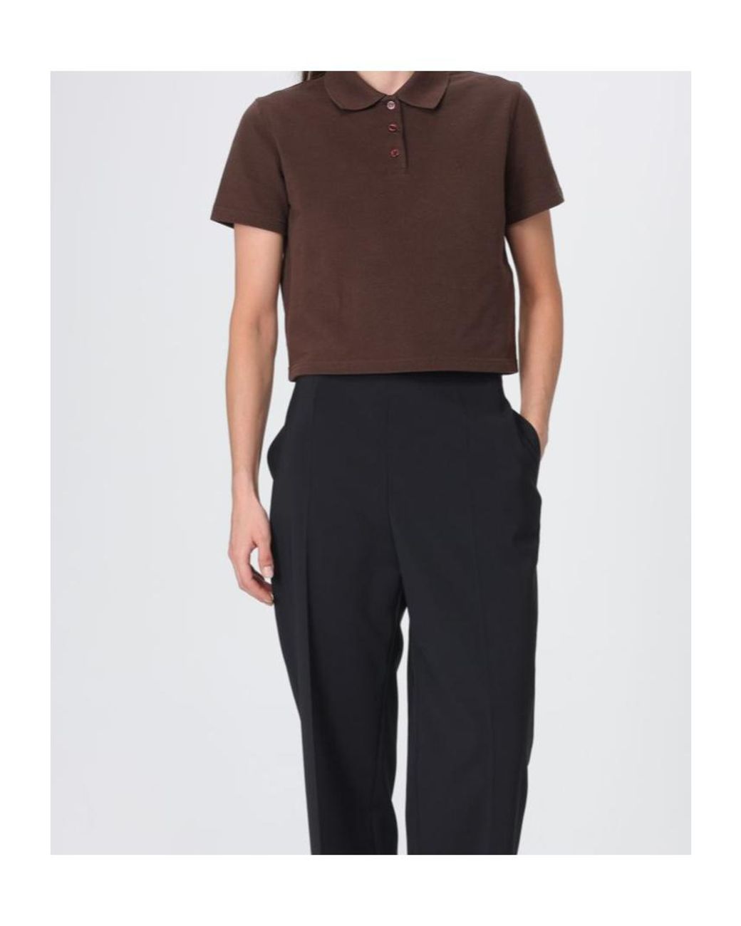 Saint Laurent Brown Oversized Logo-Embroidered Polo Shirt