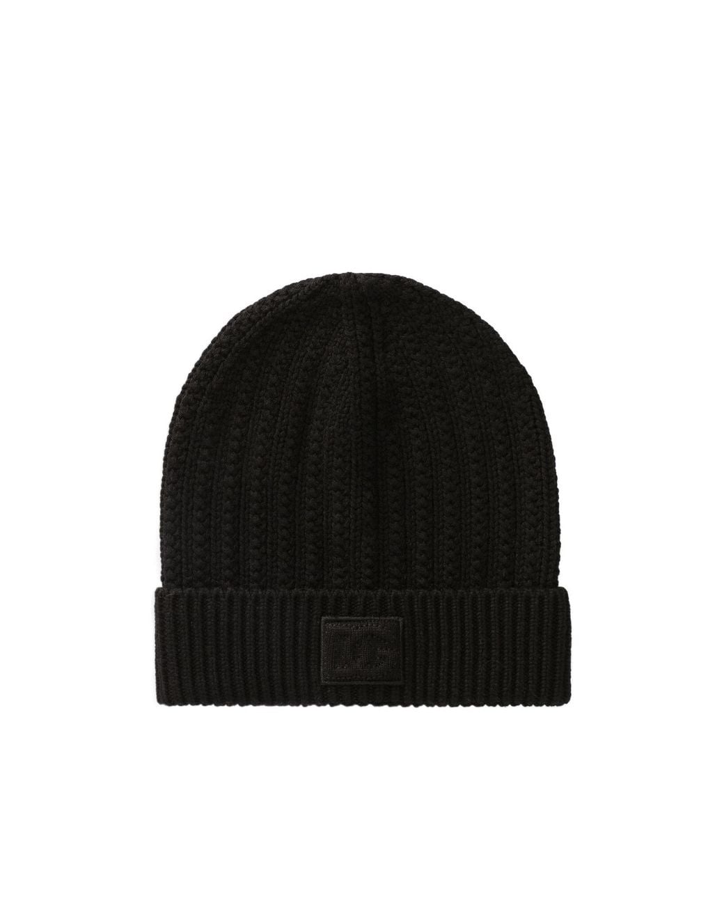 Dolce & Gabbana Black Logo Patch Ribbed Beanie for men