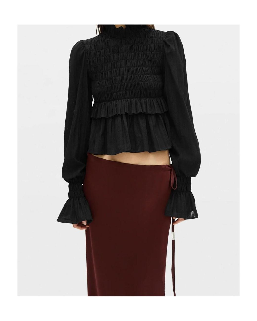 Ann Demeulemeester Black Smocked Ruffled Blouse