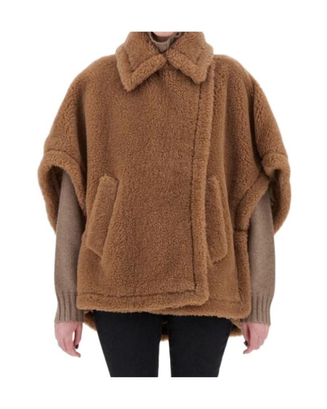 Max Mara Brown Teddy-Fabric Oversized-Collar Cape