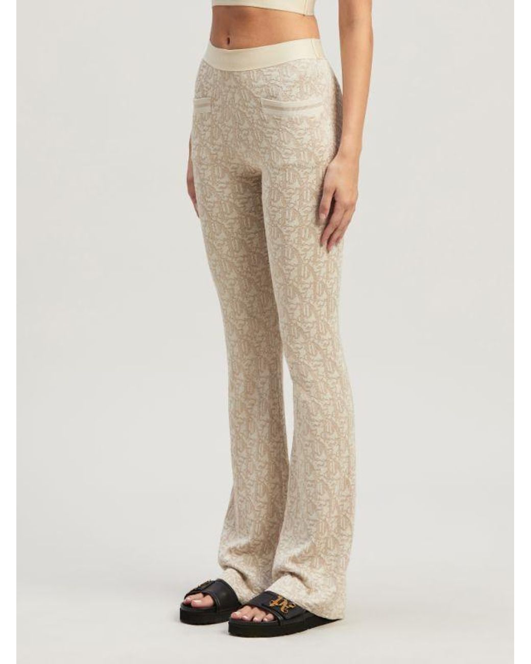 Palm Angels Natural Monogram Jacquard Knitted Pants