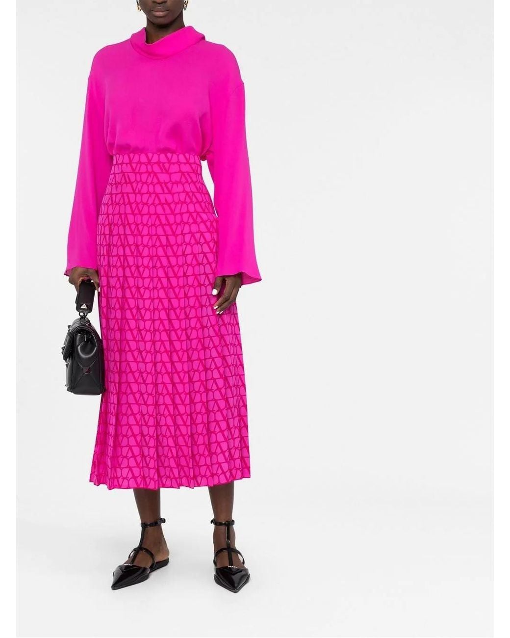 Valentino Pink Bow-Detail Funnel Neck Silk Top