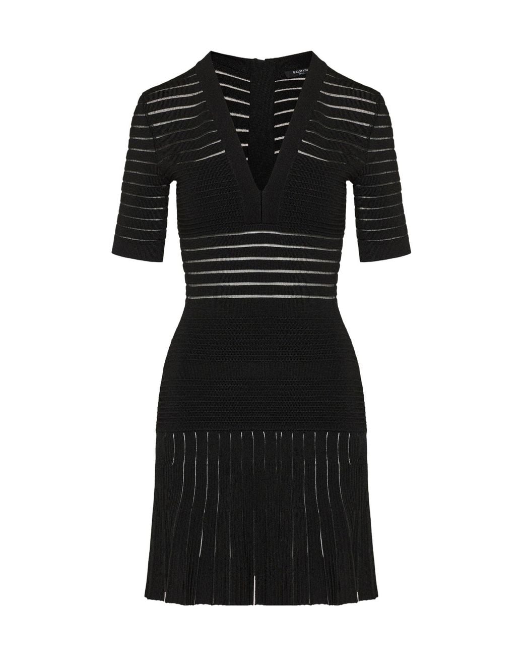 Balmain Black Sheer-Panel V-Neck Mini Dress