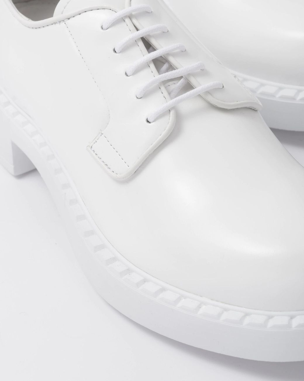 Prada White Brushed-Leather Derby Shoes