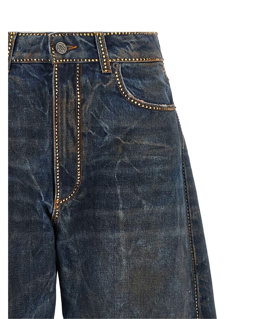 GIUSEPPE DI MORABITO Blue Rhinestone Wide-Leg Jeans