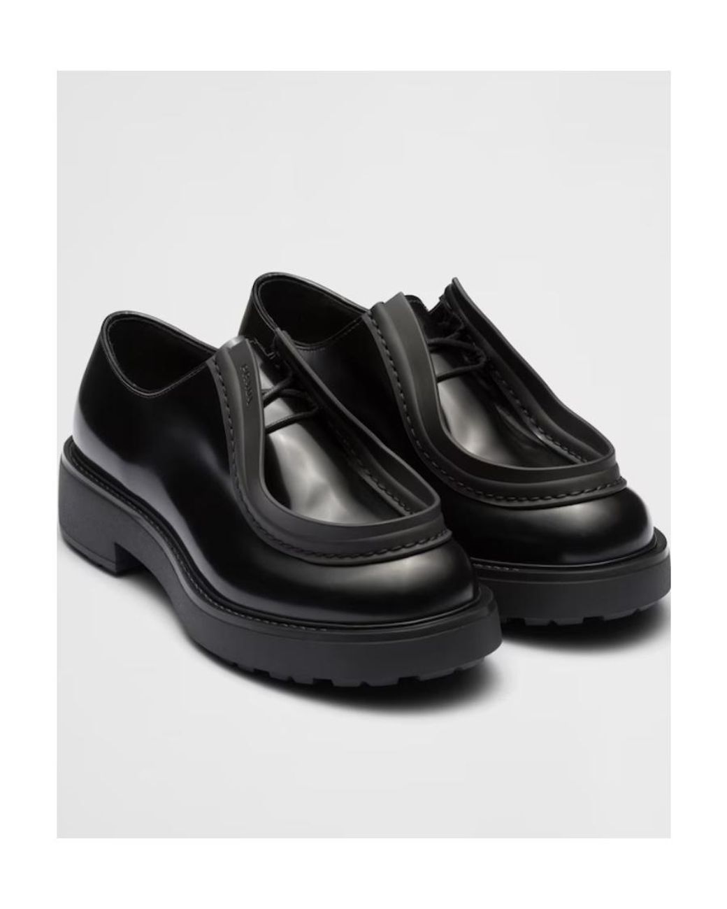 Prada Black Opaque Brushed Leather Lace-Up Shoes for men