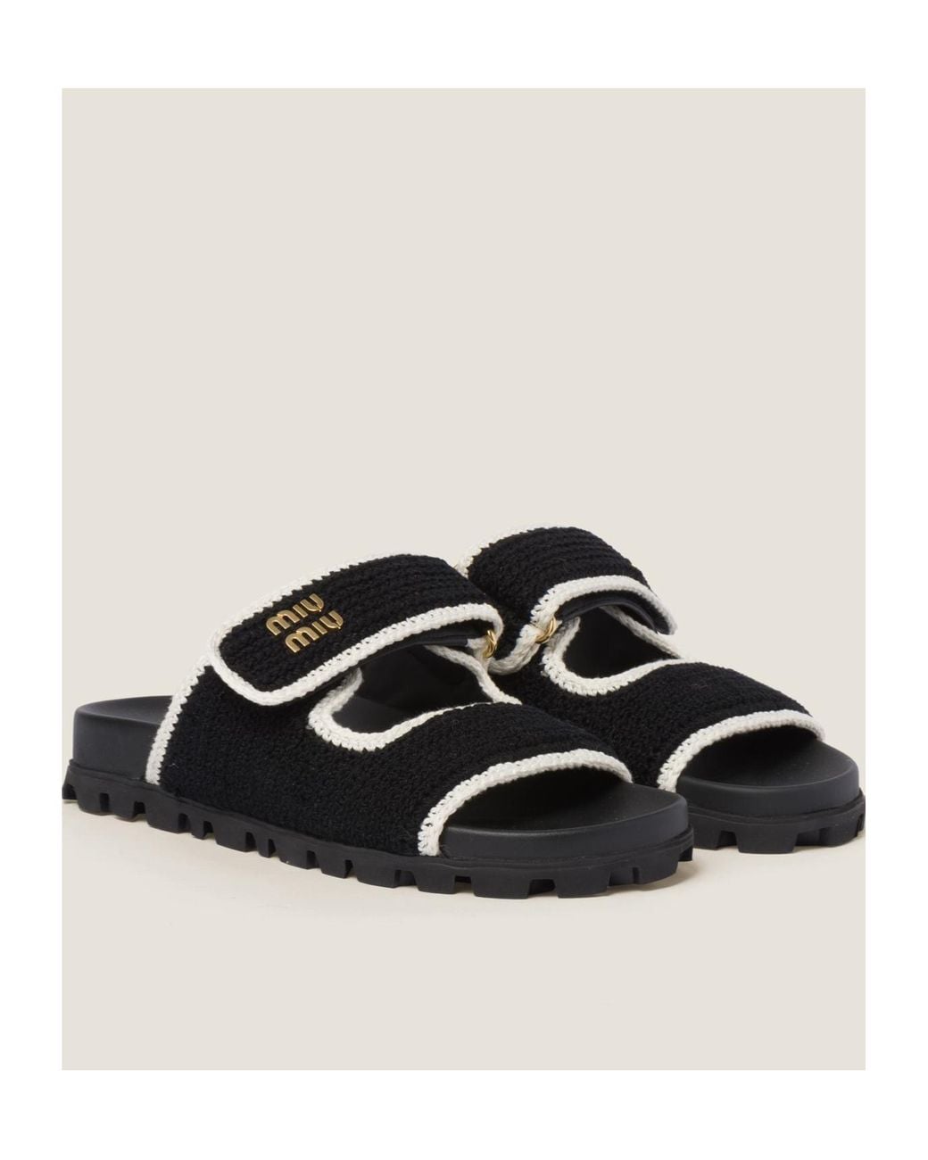 Miu Miu Black Logo-Lettering Slip-On Sandals