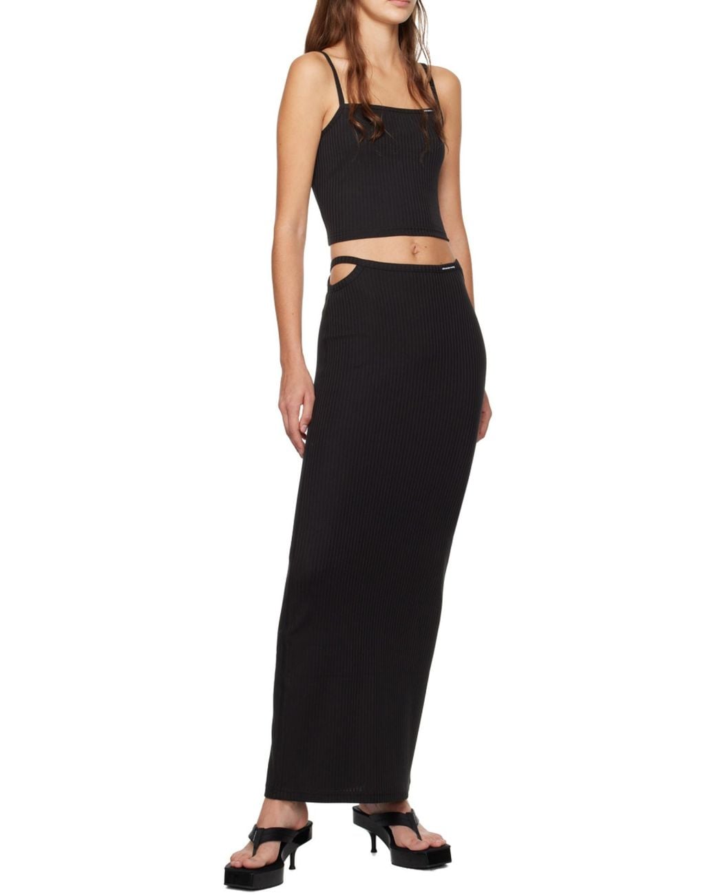 T By Alexander Wang Black Alexander Wang Ribbed-Knit Spaghetti Strap Top