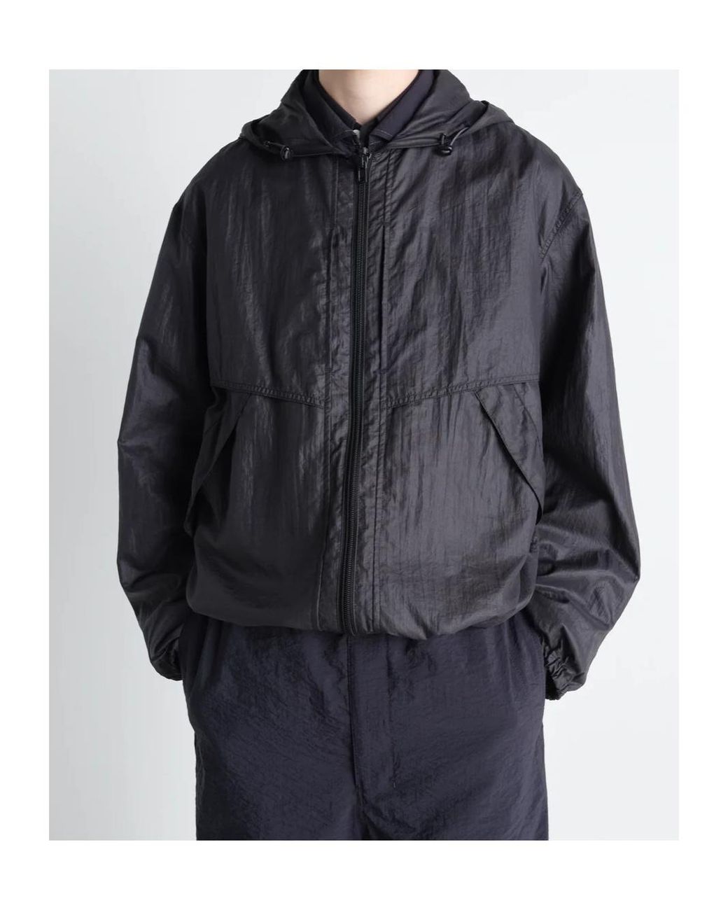 Lemaire Black Hooded Zipped Windbreaker for men