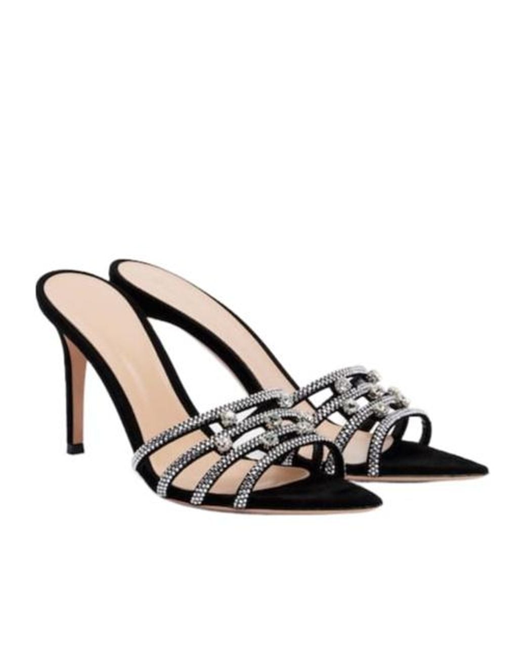 Gianvito Rossi White Embellished Suede Mules