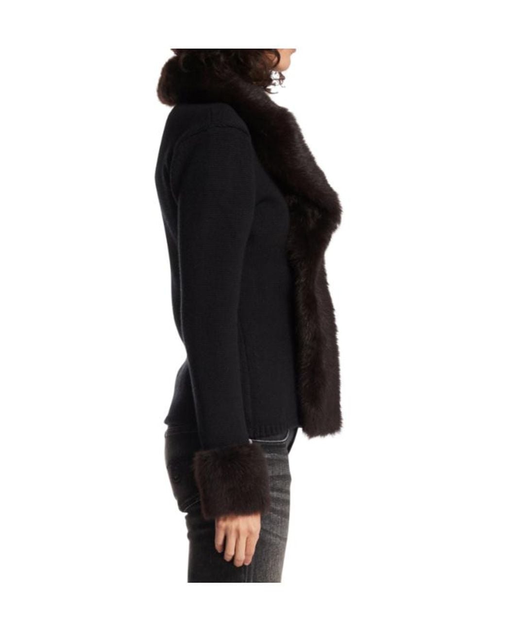 Magda Butrym Black Faux Fur Trim Cardigan