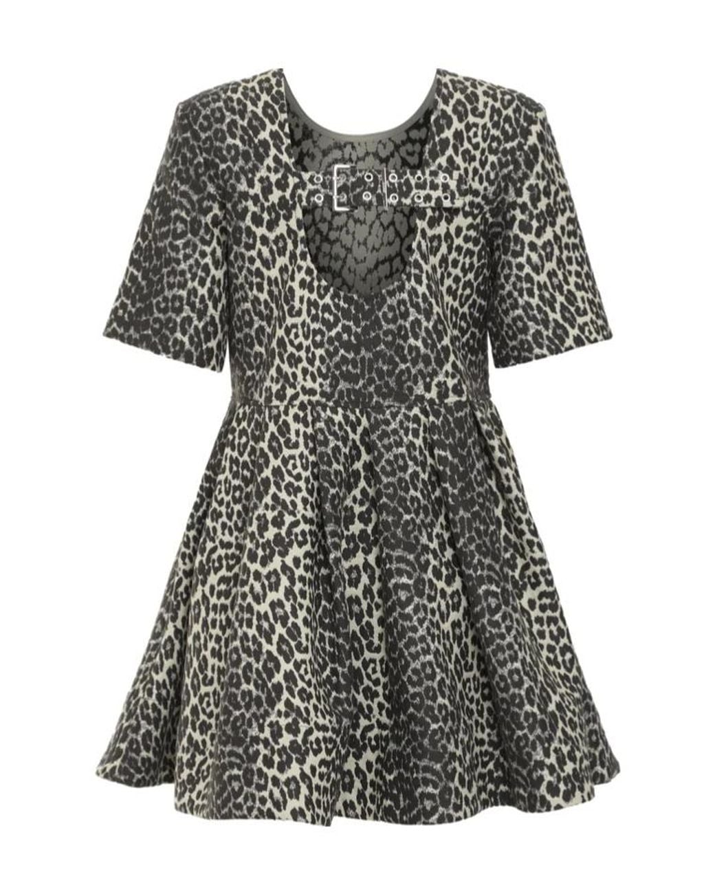 Ganni Black Leopard Printed Mini Dress