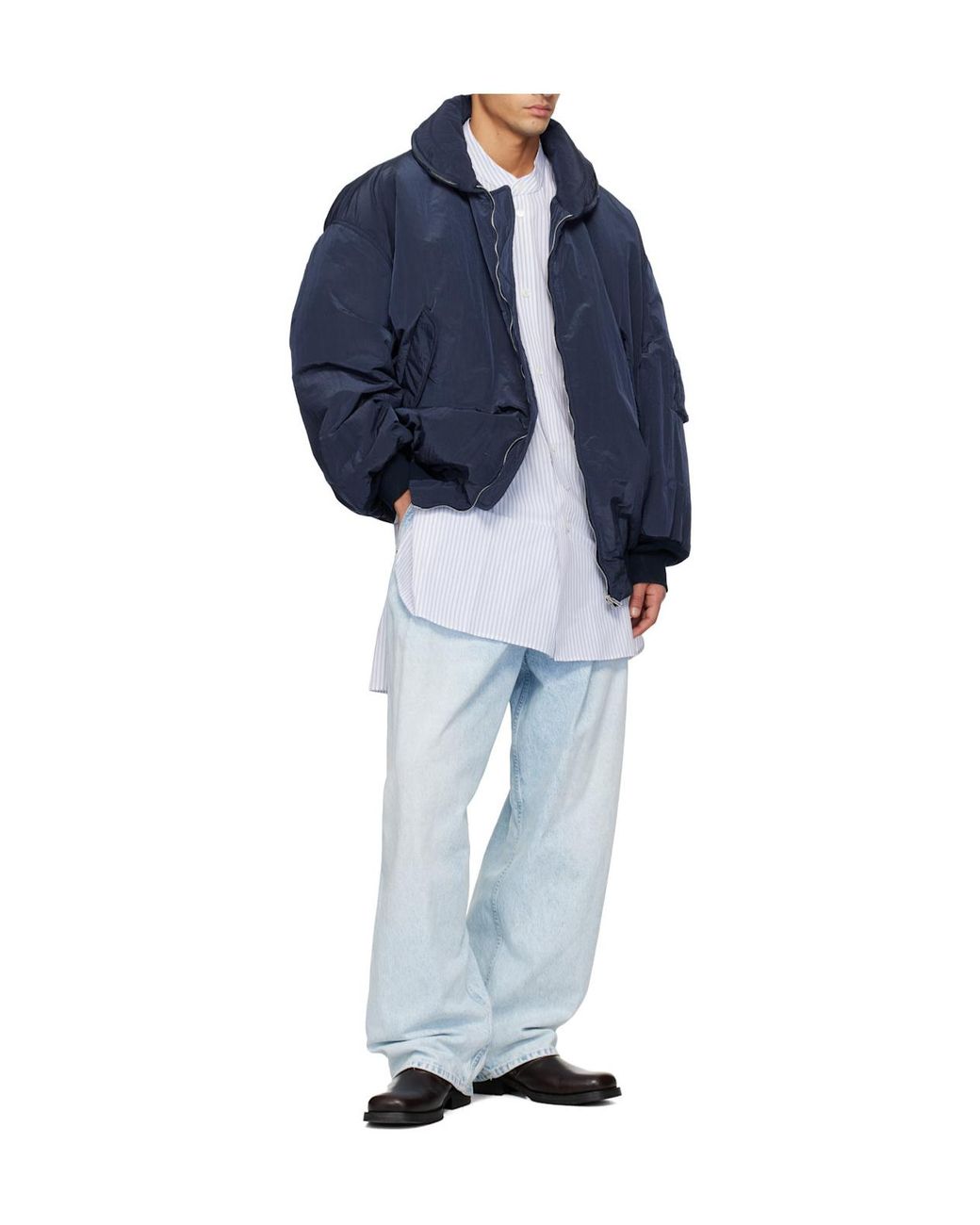Hed Mayner Blue Pleated Jeans for men