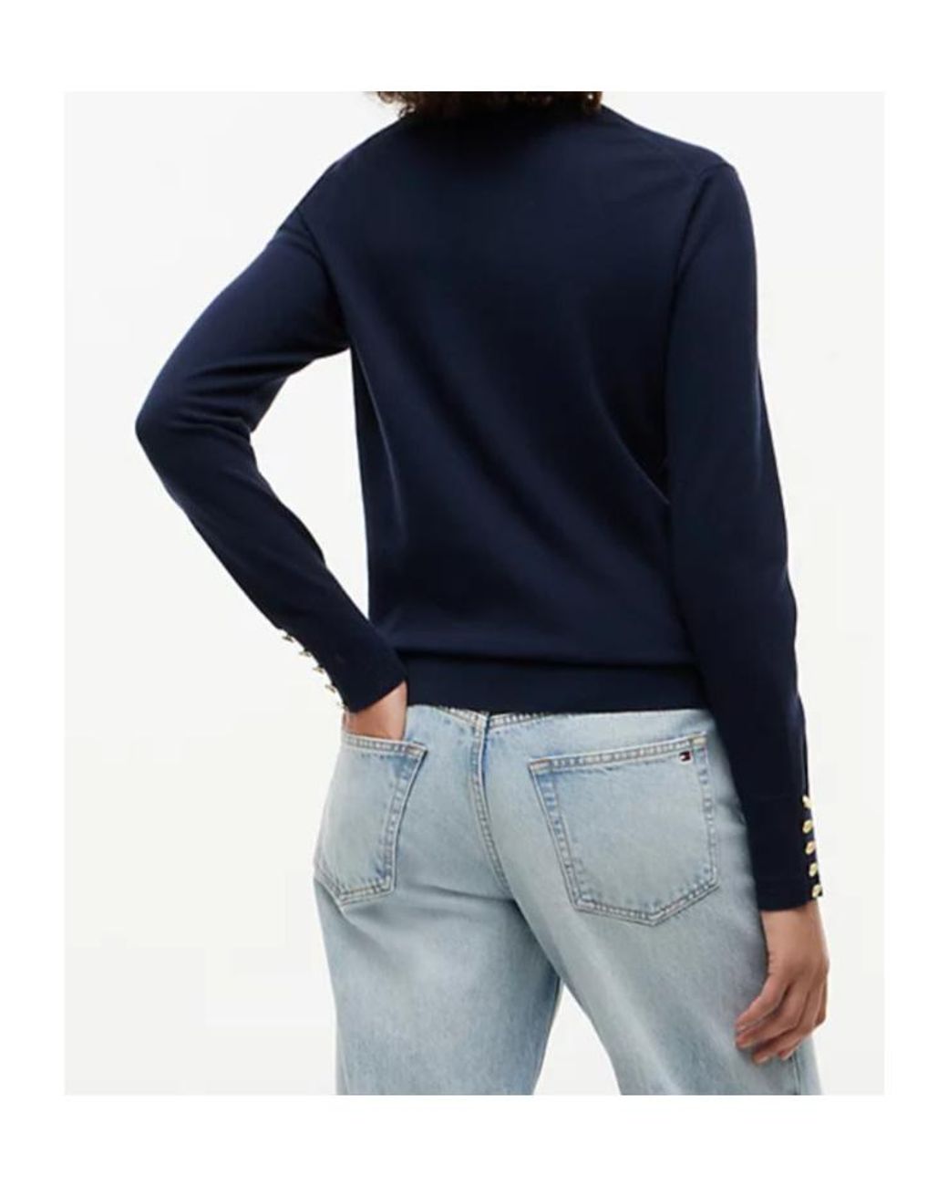 Tommy Hilfiger Blue Button-Cuff V-Neck Sweater