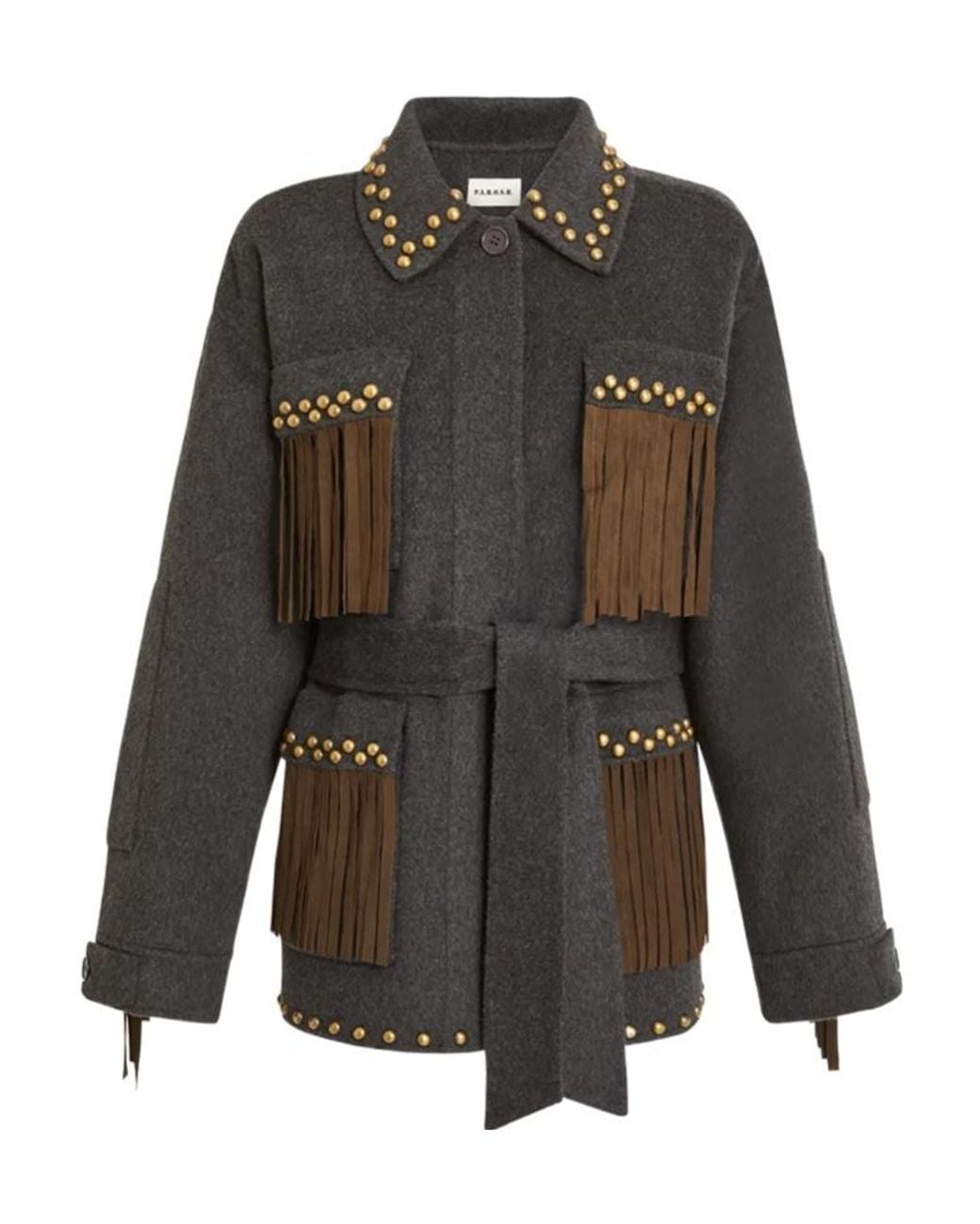 P.A.R.O.S.H. Gray Stud-Embellished Fringed Jacket