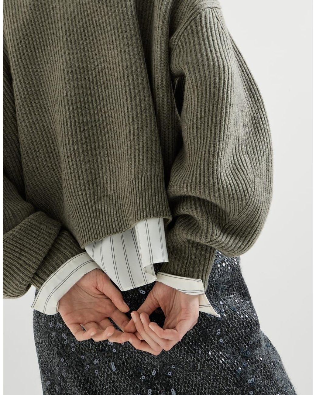 Brunello Cucinelli Green Cashmere English Rib Cardigan With Monili