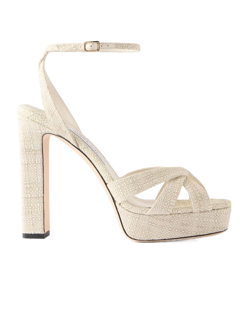 Jimmy Choo White Kove 120 Raffia Platform Sandals