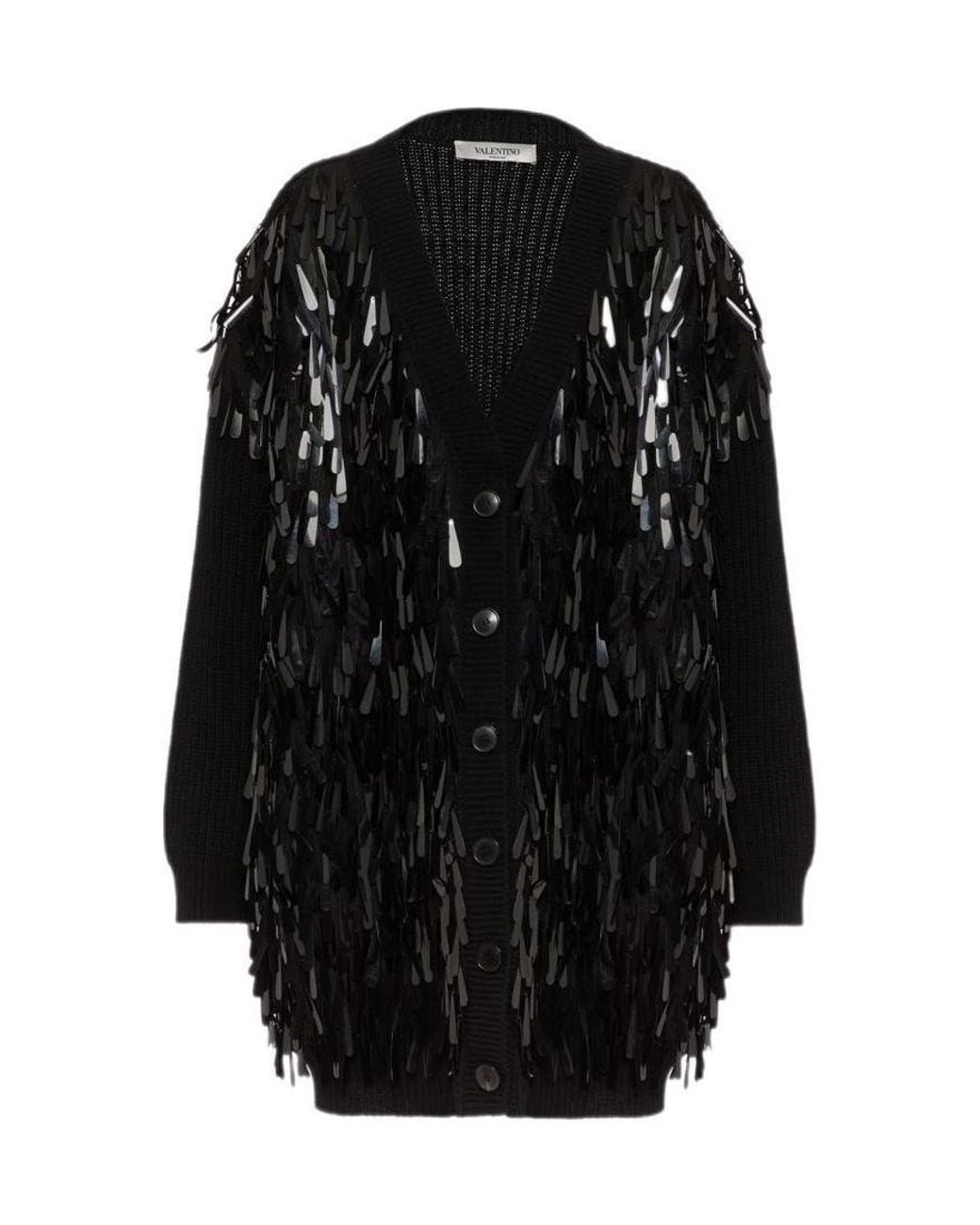 Valentino Black Teardrop Sequined Button-Up Cardigan